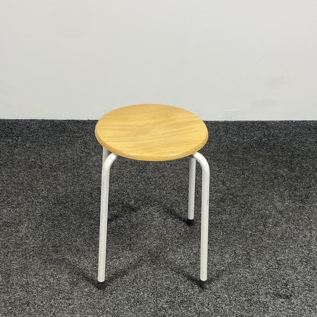 Kruk 4-Poots | Houten Zitting - Wit Onderstel