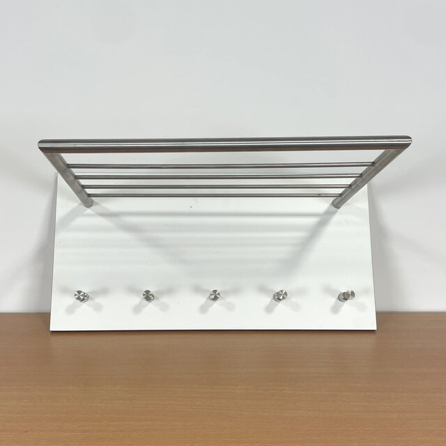 Witte Wandkapstok - 5 Haken en Bovenrek