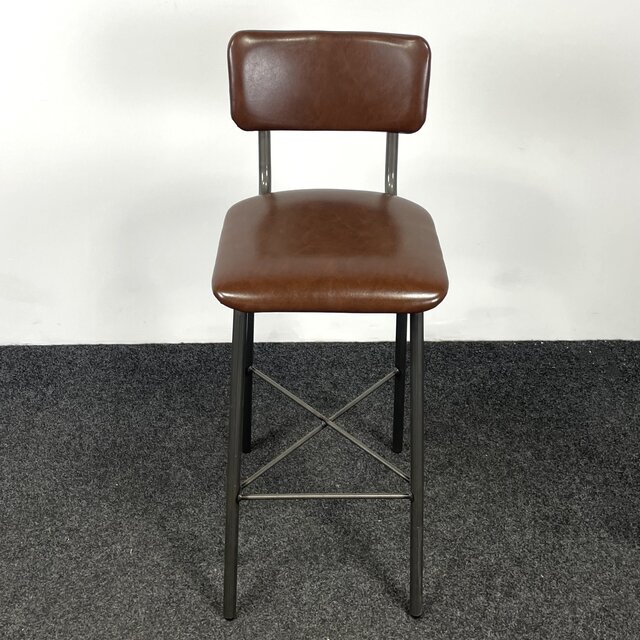 Barkruk met Kruisonderstel - Kunstlederen Zitting - Cognac