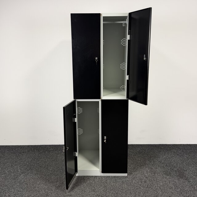 Lockerkast 4-deurs - Zwart | 180 x 60 x 50 cm