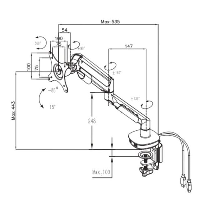 Enkele Gasgeveerde Monitorarm