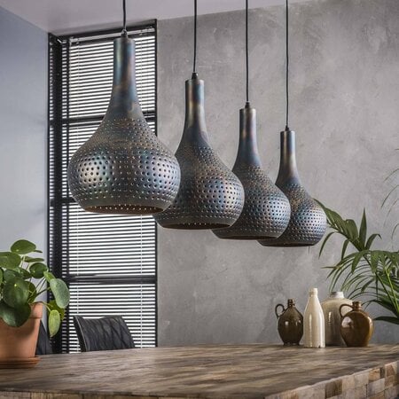 BelaLuz Industriële hanglamp Chingo 4-lichts zwart bruin