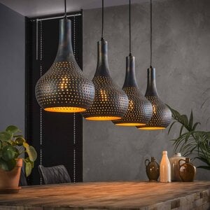 BelaLuz Industriële hanglamp Chingo 4-lichts zwart bruin