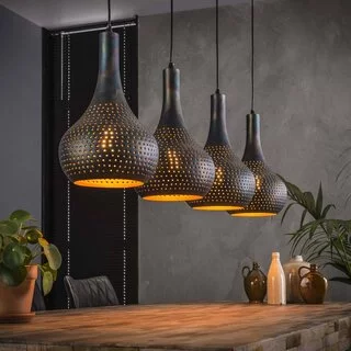 Hanglamp Chingo 4-lichts Zwart / bruin