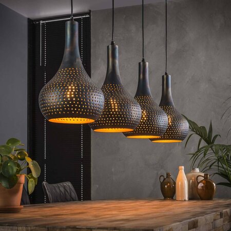 BelaLuz Industriële hanglamp Chingo 4-lichts zwart bruin