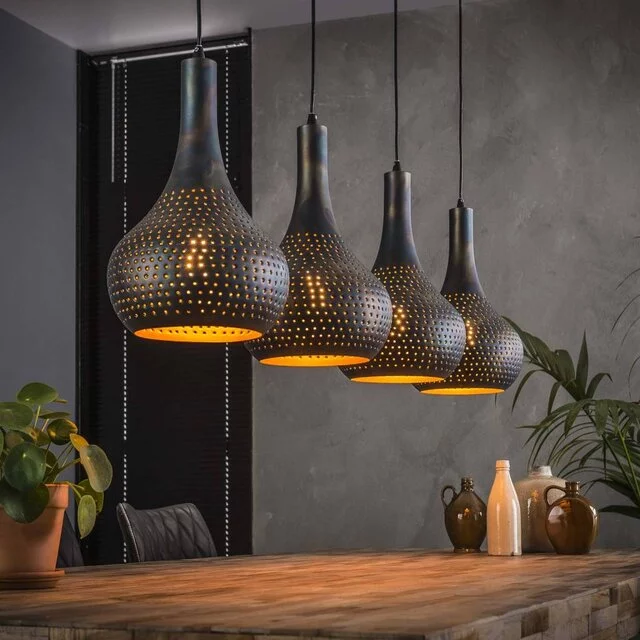 Hanglamp Chingo 4-lichts Zwart / bruin