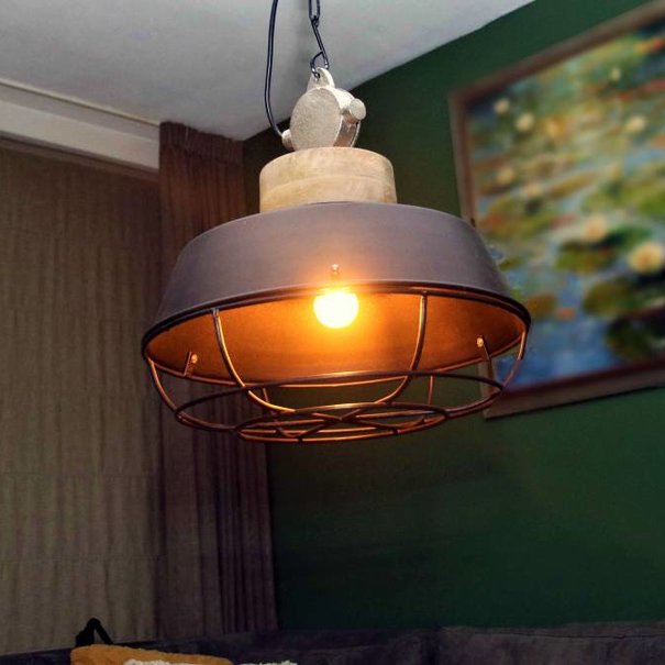 Lotus Lighting Industriële - Hanglamp - Zwart - Hout - Mumbai