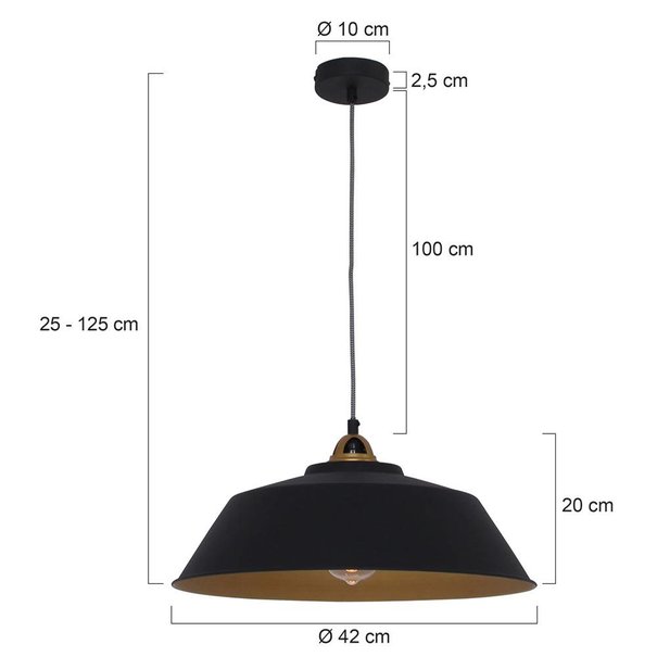 Mexlite Industriële - Hanglamp - Zwart - 1 lichts - Nové