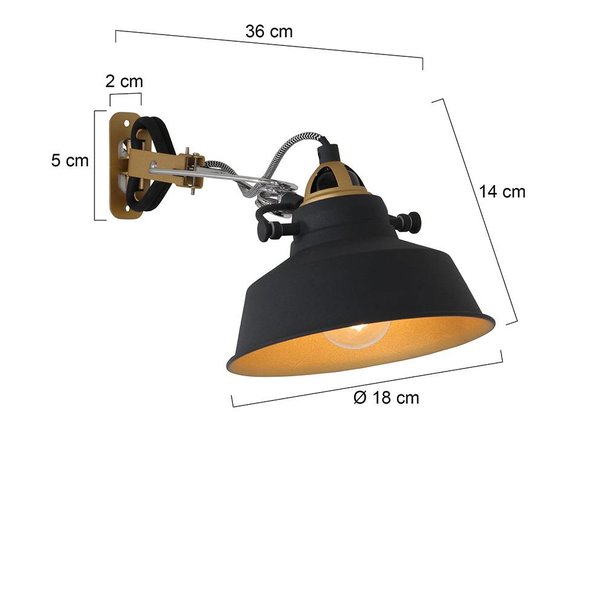 Mexlite Industriële - Wandlamp - Zwart - Verstelbaar - Nové