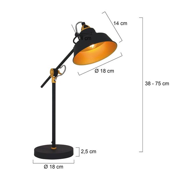 Mexlite Industriële - Tafellamp - Zwart - Verstelbaar - Nové