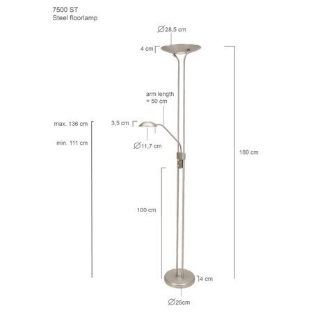 Mexlite Moderne vloerlamp Biron LED staal