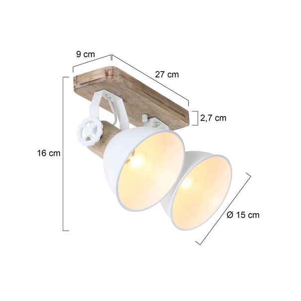 Mexlite Landelijke - Opbouwspot - Wit - 2 lichts - Gearwood