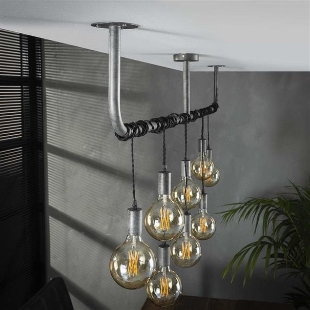 BelaLuz Industriële - Hanglamp - Oud zilver - 8 lichts - Pipe