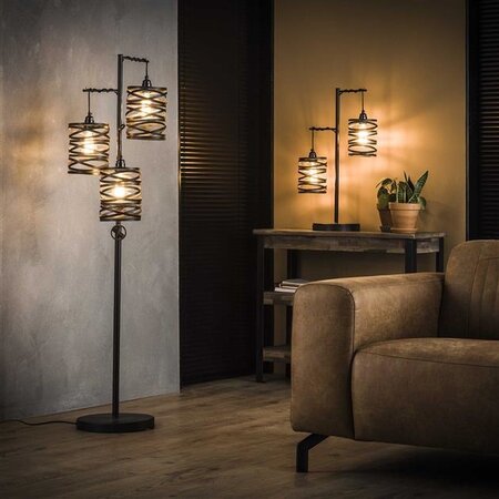 BelaLuz Industriële vloerlamp Lawu 3-lichts bruin