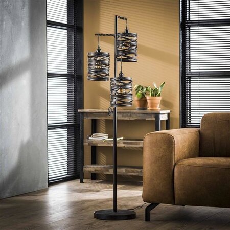 BelaLuz Industriële vloerlamp Lawu 3-lichts bruin
