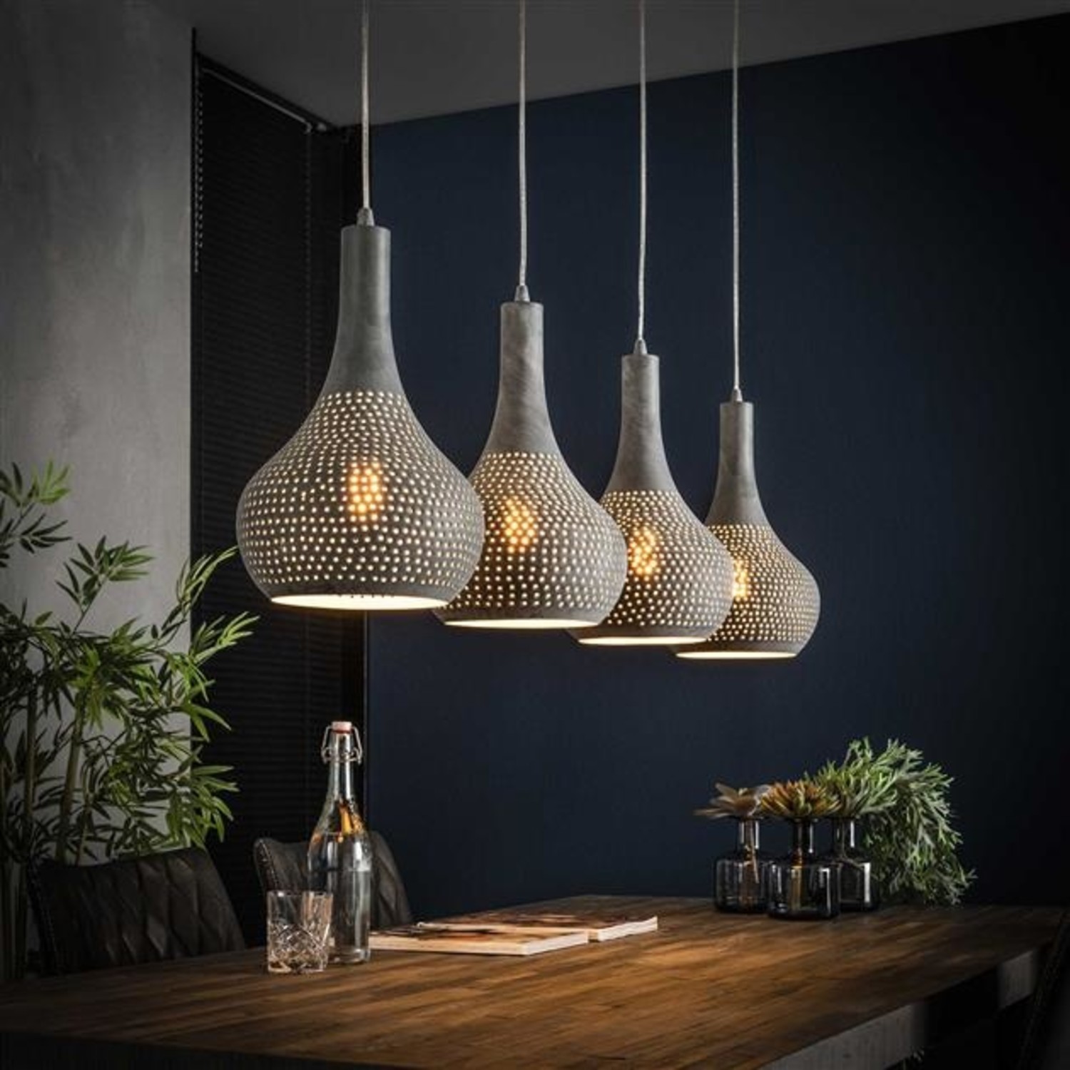 Tropisch keuken gereedschap Industriële - Hanglamp - Betonlook - 4 lichts - Chingo