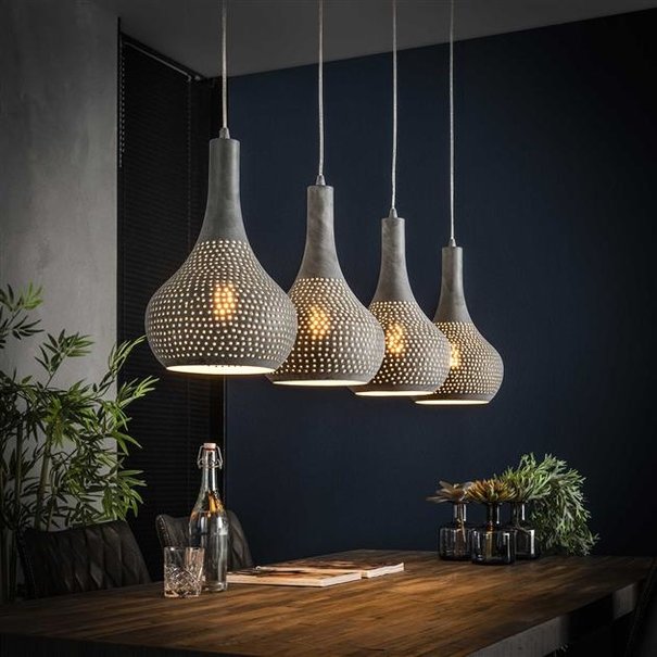 BelaLuz Industriële - Hanglamp - Betonlook - 4 lichts - Chingo
