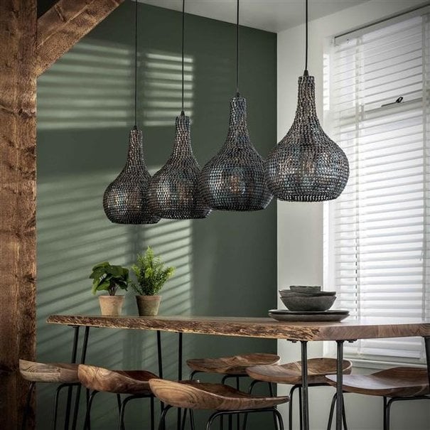 BelaLuz Industriële - Hanglamp - Zwart / bruin - 4 lichts kegel - Zelda