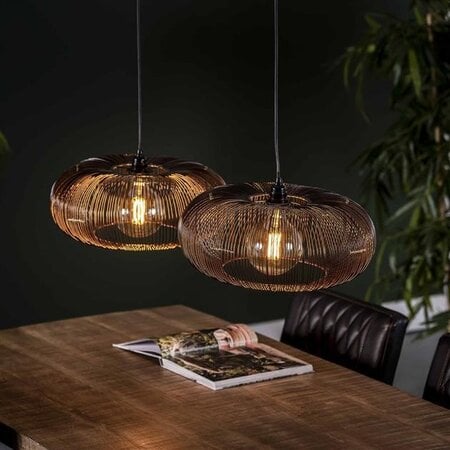 BelaLuz Modern Industriële hanglamp Vince 2-lichts brons met koperen las