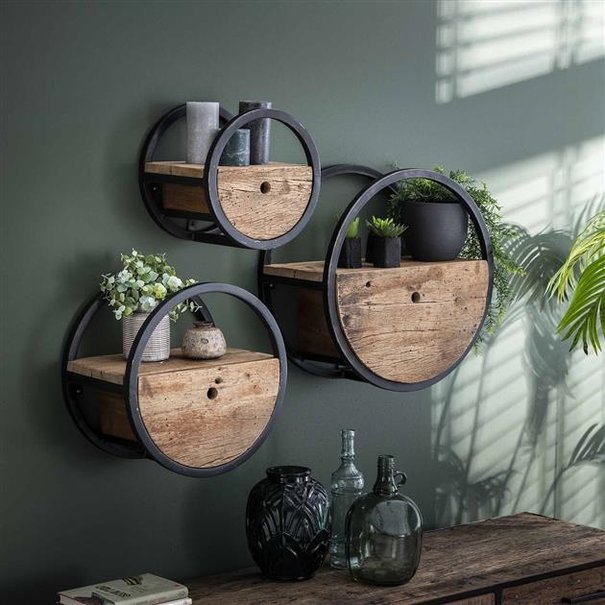BelaLuz Wandschap - hardhout - rond Ø50cm - Tampa