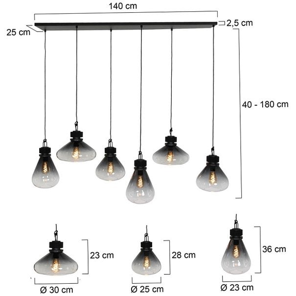 Steinhauer Moderne - Hanglamp - Zwart - 6 lichts - Flere