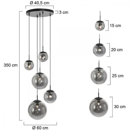 Steinhauer Moderne hanglamp Bollique 5-lichts smoke glas