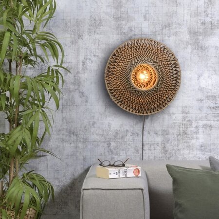 GOOD & MOJO Landelijke wandlamp Bali Ø44 cm zwart naturel bamboe