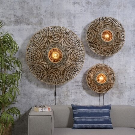 GOOD & MOJO Landelijke wandlamp Bali Ø60 cm zwart naturel bamboe