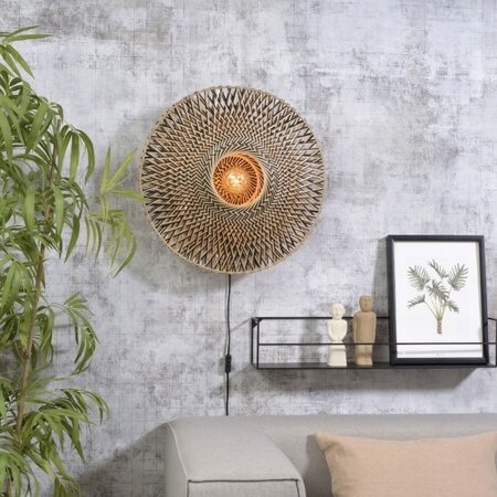 GOOD & MOJO Landelijke wandlamp Bali Ø60 cm zwart naturel bamboe