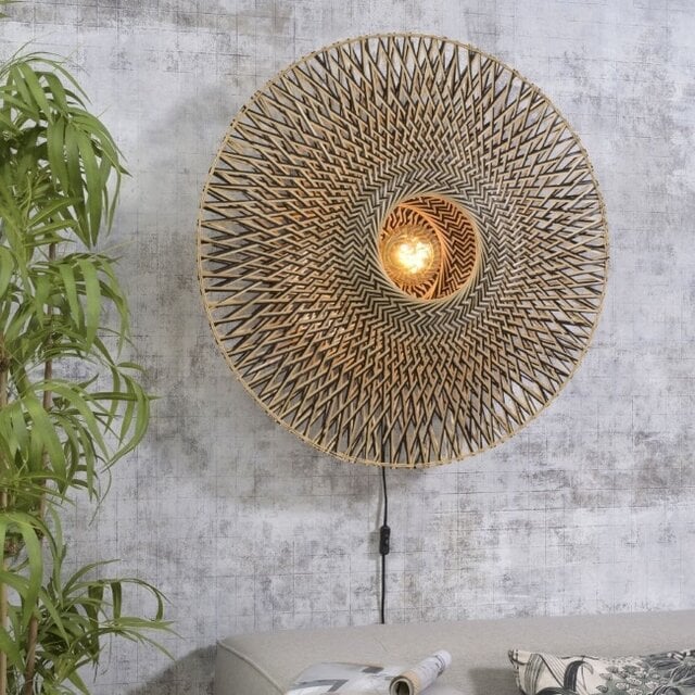 Wandlamp Bali Ø87 cm zwart/naturel L