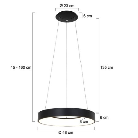 Steinhauer Moderne hanglamp Ringlede Ø48cm zwart