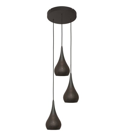 Freelight Industriële hanglamp Bruciato 3-lichts getrapt zwart bruin