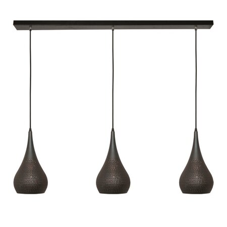 Freelight Industriële hanglamp Bruciato 3-lichts op balk zwart bruin