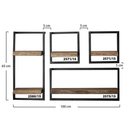 BelaLuz Landelijke wandplank Orlando set 1 acaciahout met zwart frame