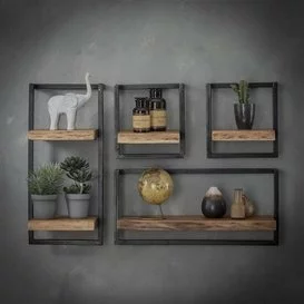 Wandplank Orlando set 1 acaciahout zwart metaal