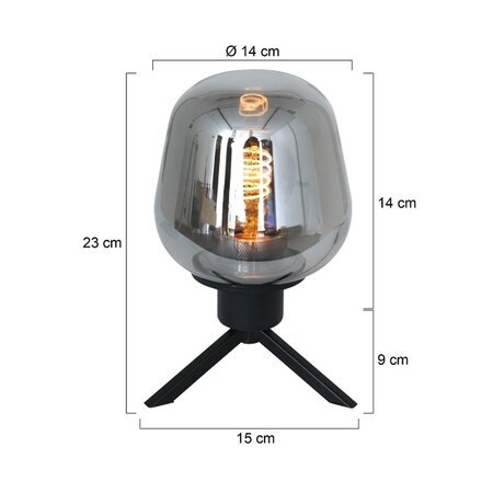 Steinhauer Moderne tafellamp Reflexion 1-lichts zwart smoke glas