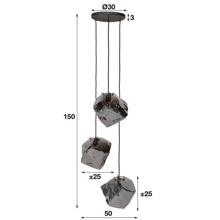 BelaLuz Moderne hanglamp Ice Cube chrome 3-lichts