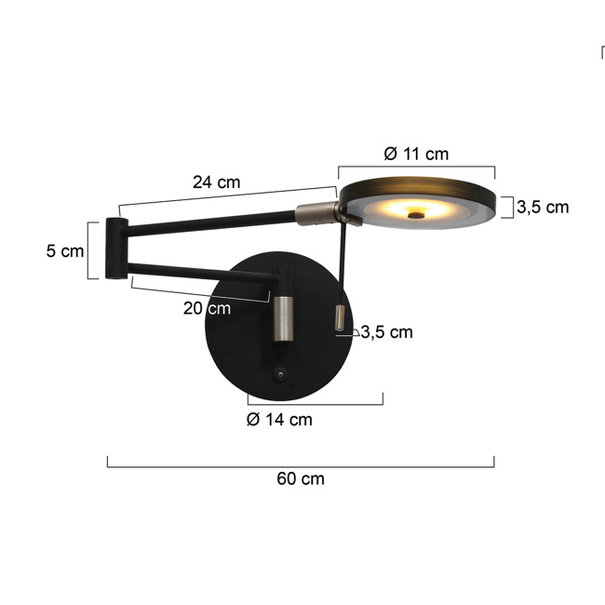 Steinhauer Moderne - Wandlamp - Zwart - smoke glas - Turound