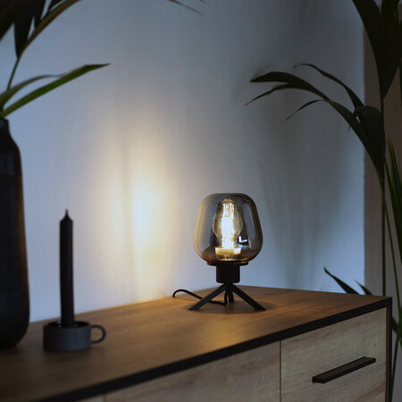 Steinhauer Moderne tafellamp Reflexion 1-lichts zwart smoke glas
