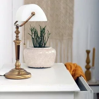 Bankierslamp Ancilla brons wit glas