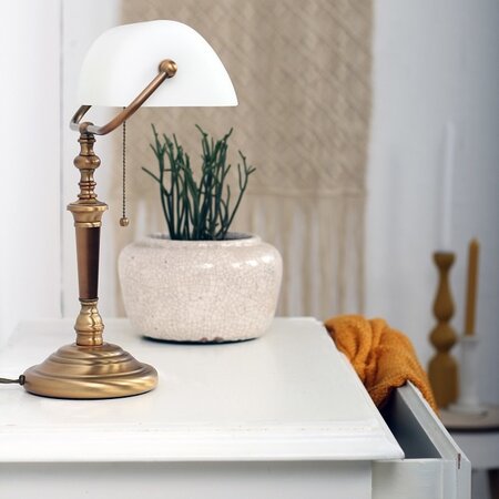 Steinhauer Klassieke Bankierslamp Ancilla brons wit