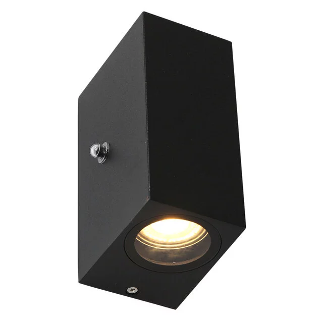 Buiten wandlamp Logan 2lichts 4W vierkant zwart incl. sensor