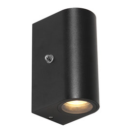 Buiten Wandlamp Logan 2lichts 4W rond zwart incl. sensor