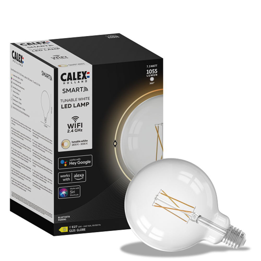 Aannemer Bermad wijsvinger Calex Smart LED lichtbron 7W, 12,5 cm bol, kleur helder, 1800k-3000k,