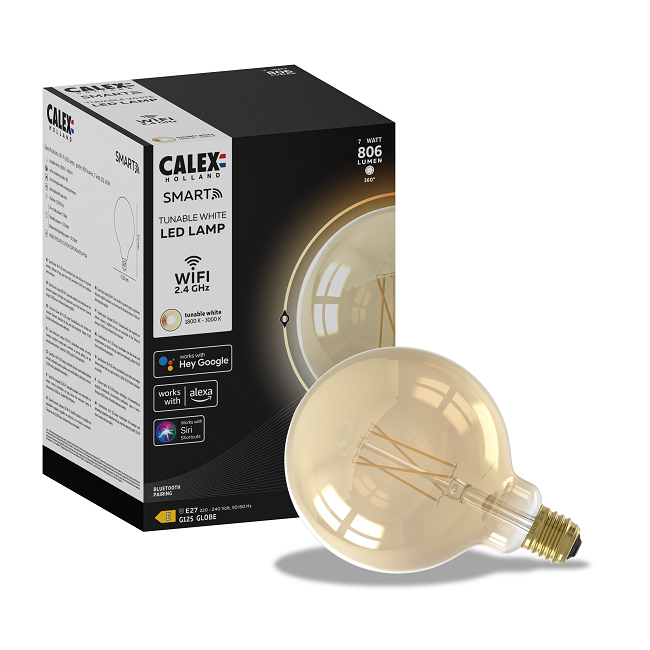 Calex LED lichtbron 7W, 12,5 cm bol, kleur amber, 1800k -