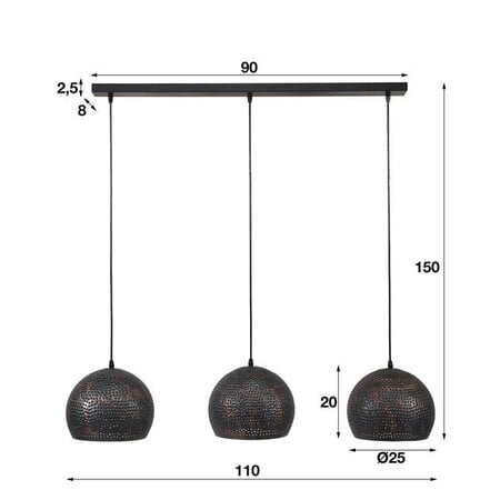 BelaLuz Industriële hanglamp Cambal 3-lichts Ø25 cm zwart bruin