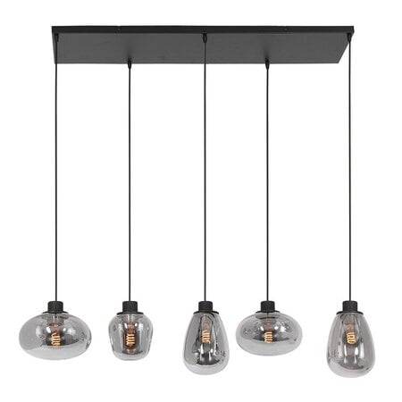 Steinhauer Moderne hanglamp Reflexion 5-lichts zwart met smoke glas