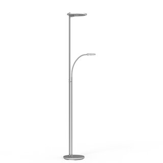 Vloerlamp Turound met lees-arm staal helder glas