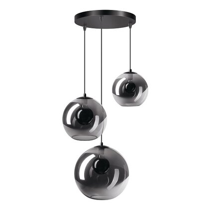 ETH Moderne hanglamp Orb 3-lichts getrapt zwart met smoke glas