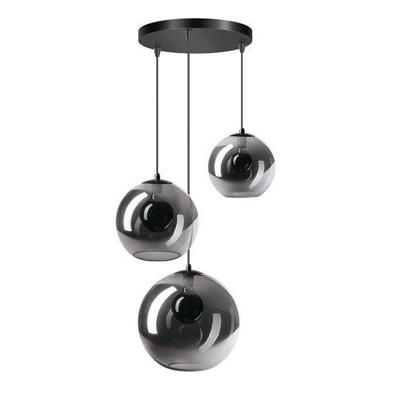 ETH Moderne - Hanglamp - Zwart - Smoke glas - 3 lichts - getrapt - Orb